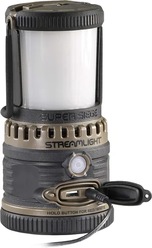 Miniatura 6 de Streamlight 44947 Super Siege Linterna recargable de 1100 lúmenes con cargador AC de 120 voltios, Coyote Banco de energía USB, LED blanco y rojo