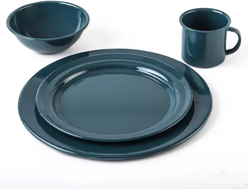 Miniatura 7 de Cinsa Juego de vajilla esmaltada de 16 piezas para 4. Incluye platos, cuencos, tazas, caldera de café