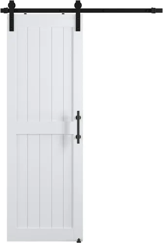Miniatura 32 de Puerta corrediza de granero MDF de 30 x 80 pulgadas con kit de herrajes para puerta de granero de 5 pies, losa para puerta de granero con superficie