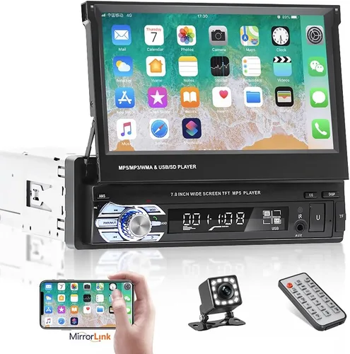 Miniatura 10 de Estéreo de Coche Individual DIN Apple Carplay y Android Auto 1 DIN 7 Pulgadas Pantalla Táctil Abatible Radio de Coche con Bluetooth y Micrófono