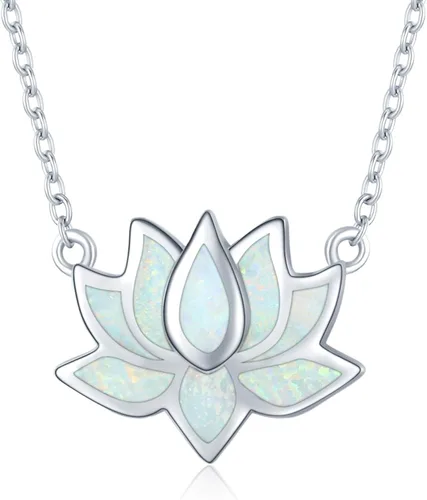 CUOKA MIRACLE Collar de loto de plata de ley 925 con colgante de ópalo, collar de flor de loto, collar de yoga para mujer