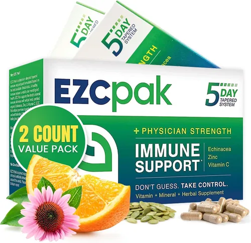 EZC Pak Potenciador de apoyo inmunológico cónico de 5 días, suplemento de apoyo inmunológico de vitamina, equinácea, vitamina C de zinc, refuerzos