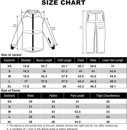 Miniatura 6 de IMPHUT Chaquetas y pantalones de esquí para mujer, traje de nieve, abrigo cálido con capucha, impermeable, resistente al viento con aislamiento
