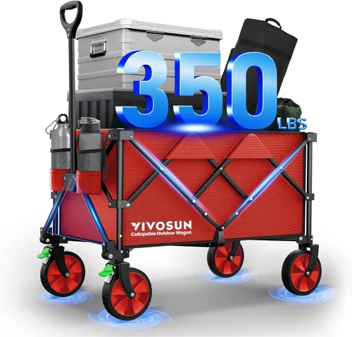 VIVOSUN Carrito Plegable Colapsible, Carro de Utilidad para Exteriores con Capacidad de Carga de 350 lb con Ruedas Universales Silenciosas, Rojo