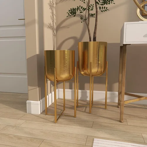 Miniatura 9 de CosmoLiving by Cosmopolitan - Maceta de metal para interiores y exteriores, maceta grande con soporte extraíble, juego de 2 macetas de 19 pulgadas