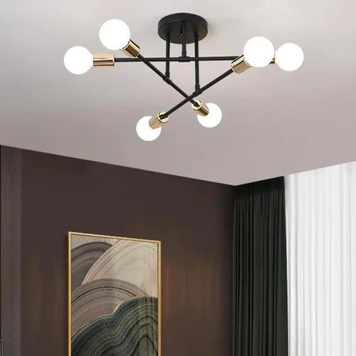 Miniatura 4 de Lámpara de techo industrial de forma DIY E26 moderna vintage de hierro para recámara, sala de estar, cocina, pasillo, lámparas de araña Negro +