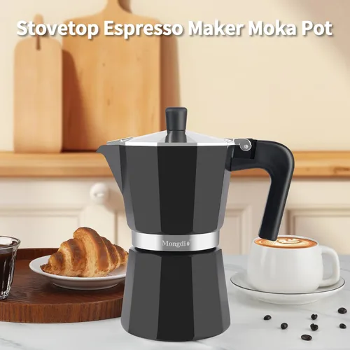 Miniatura 8 de Mongdio - Cafetera de café espresso para estufa Moka, Cafetera Cubana para estufa, Cafetera Mocha Greca Italiana, para 6 tazas de espresso, 10 onzas