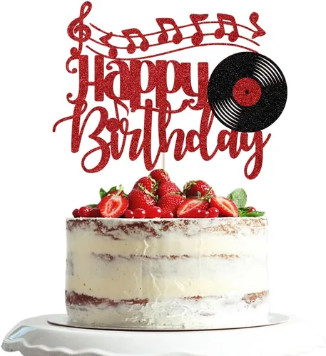 Miniatura 17 de Disco de vinilo con purpurina negra para decoración de pastel de cumpleaños, disco de vinilo retro rock and roll, decoración de pastel de música CD 3