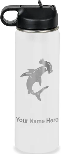 Miniatura 71 de LaserGram Botella de agua personalizada, tiburón martillo, acero inoxidable de doble pared aislada al vacío con popote superior, regalo grabado