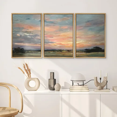 Miniatura 3 de SIGNWIN Lienzo enmarcado para pared, juego de arte de puesta de sol, horizonte, cielo, paisaje, fotografía, arte moderno, paisaje, relajante