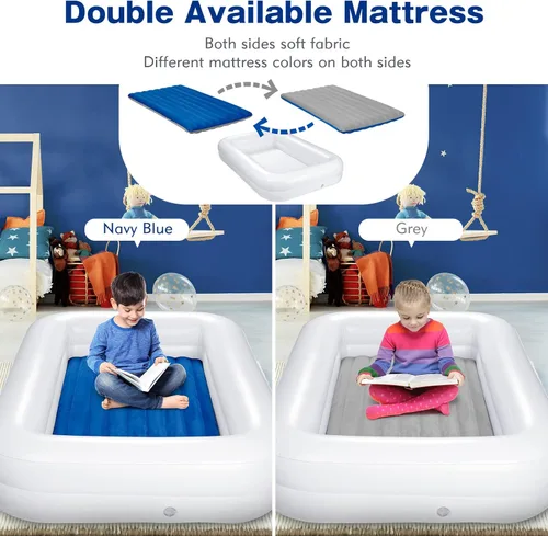 Miniatura 3 de USHMA Cama de viaje para niños pequeños [4 lados] Colchón de aire reversible de 2 colores para niños Cama inflable para niños Cama de viaje