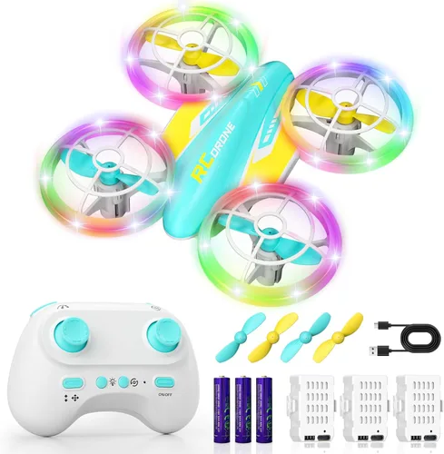 Dron LED RC para niños de 6+, regalo de Navidad y cumpleaños para niños y niñas con baterías, mando a distancia, voltereta de 360°, modo de alta