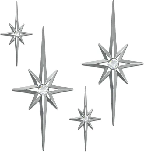Miniatura 15 de 4 piezas de escultura de pared de arte de estrella de metal, decoración de pared de explosión de estrella de 8 puntas, diamantes brillantes