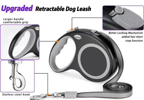 Miniatura 5 de Correa retráctil para perro, correa de perro de 26 pies para perros pequeños a grandes de hasta 110 libras, diseño resistente con mango