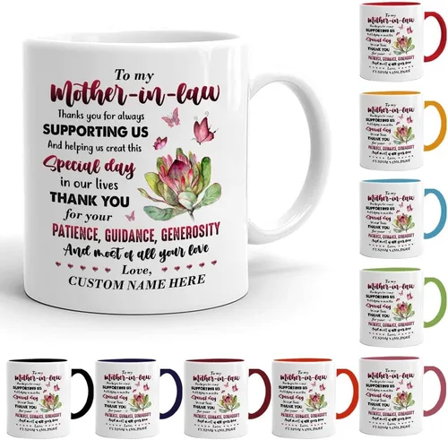 Taza personalizada con nombre personalizado para el día de la madre, regalo para suegra y madre, cerámica con nombre personalizado de 11 15 onzas,
