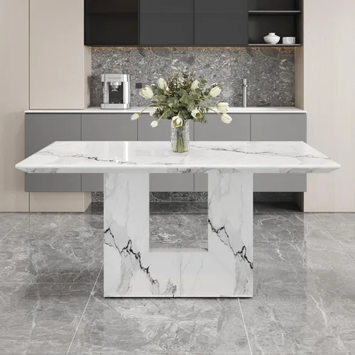 Miniatura 26 de Mesa de comedor negra de 63 pulgadas Mesa de comedor moderna Mesa rectangular de madera con patas en forma de U de alta resistencia Estable