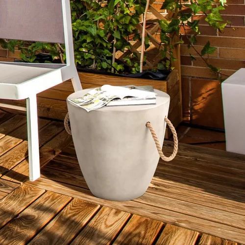 Miniatura 3 de SUNBURY Mesa auxiliar para exteriores, mesa auxiliar de hormigón, mesa auxiliar pequeña de 17 pulgadas de alto, mesa auxiliar para patio con cuerda