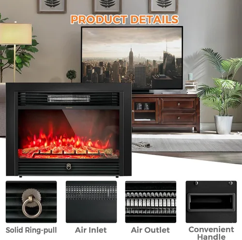 Miniatura 5 de Giantex Inserto de chimenea eléctrica de 28.5 pulgadas, empotrado/montado en la pared, chimenea independiente con control remoto, 3 llamas