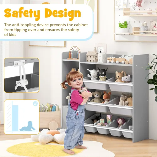 Miniatura 6 de GLACER Organizador de almacenamiento de juguetes para niños, estante de juguetes de 4 niveles con 8 contenedores de almacenamiento de plástico y Gris