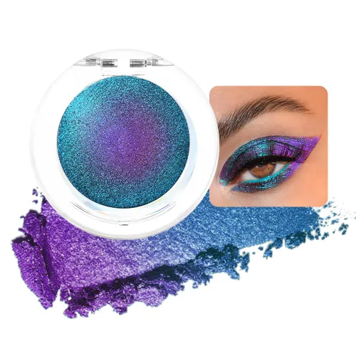 evpct Paleta de sombra de ojos Teal Sapphire Blue Dark Purple Chameleon individual, maquillaje metálico con efecto duocromo y multicromo, para