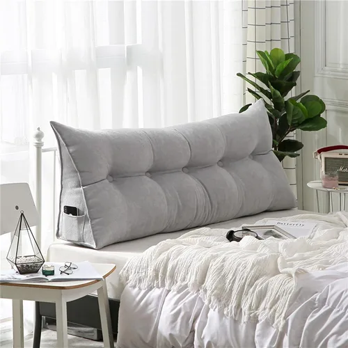 Miniatura 8 de Almohada grande con respaldo para cabecero, almohada de lectura, soporte de terciopelo, funda extraíble triangular para cama, sofá, cama doble Beige