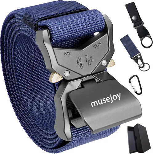 Miniatura 9 de MUSEJOY Cinturones tácticos para hombres, cinturón de trabajo de nailon de 1.5 pulgadas con cinturón táctico resistente de liberación rápida Marrón