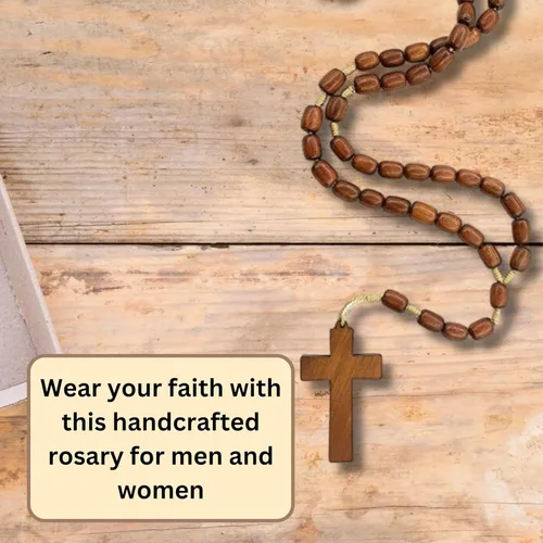 Miniatura 4 de Catholica Shop - Collar de Cuentas de Madera de Vestimenta Religiosa Católica con Colgante de Cruz de Madera, Collar de Rosario Católico I Collar