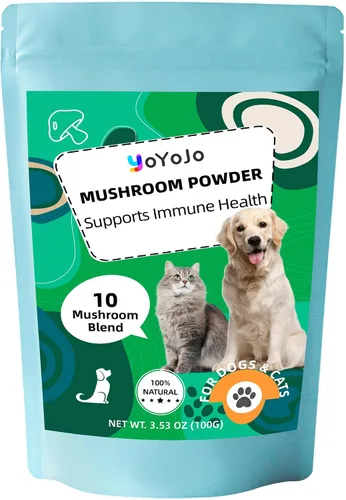 Extracto de hongos en polvo para perros y gatos – Complejo de 10 hongos suplemento para mascotas para inmunidad, salud celular, cognición,
