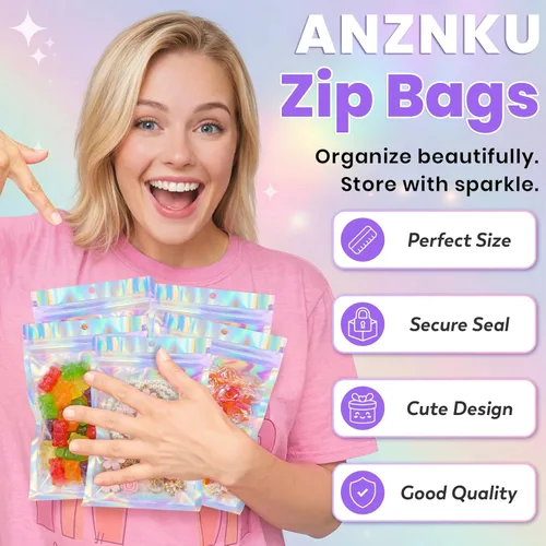 Miniatura 3 de ANZNKU 50 piezas 7 cm x 23 cm Bolsas holográficas para bolígrafos Bolsas de embalaje para bolígrafos Bolsa resellable a prueba de olores
