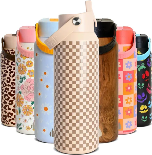 Miniatura 21 de Elemental Botella de agua aislada de 24 onzas con popote, botellas de agua con núcleo de acero inoxidable 100% a prueba de fugas para viajes, Beige