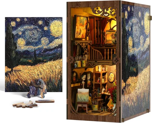 Kit de Rincón de Libros para Adultos - Casa en Miniatura DIY con Luces LED - Kit de Manualidades de Rincón de Libros para Adultos con Rompecabezas