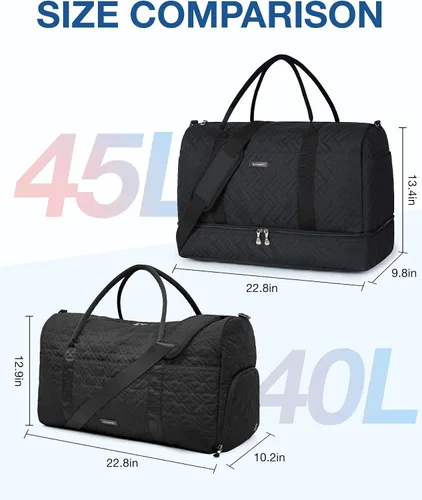 Miniatura 6 de BAGSMART - Bolsa de viaje grande de 40 litros, bolsa de mano para hombres y mujeres, con compartimento para zapatos, color negro, Negro- 45L