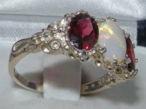 Miniatura 3 de Anillo de plata de ley 925 auténtico ópalo y granate para mujer