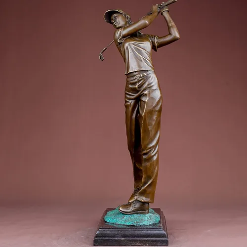 Miniatura 2 de Escultura de golfista Estatua de bronce Estatua de golf Escultura Golfista Decoración Artes Regalos Centro de mesa Estatua del hogar Chica golfista