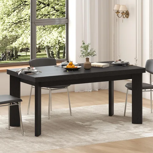 Miniatura 3 de Bigbiglife Mesa de comedor de 63 pulgadas para 6, mesa de comedor para interiores y exteriores con patas de madera, mesa de cocina con mesa grande