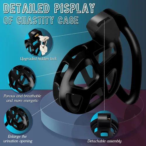 Miniatura 3 de Jaula de castidad masculina con dispositivo de castidad – Resina+ABS jaula de castidad para hombre Ejercicio de pene impreso en 3D negro engranaje