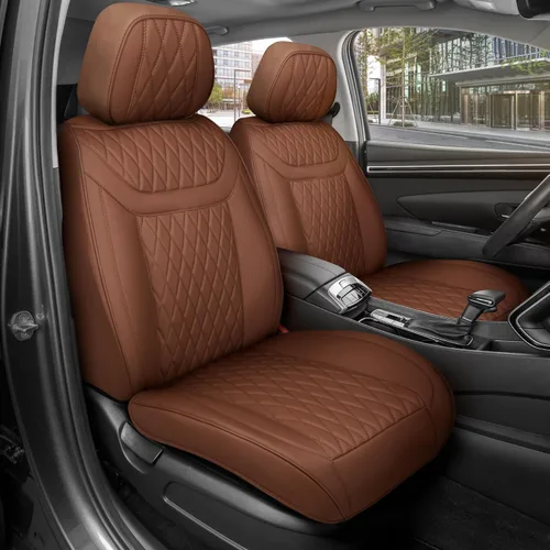 Miniatura 38 de MotorBox Haven Series - Fundas de asiento de piel de napa, para automóviles, edición Lux, fundas de asiento delantero con costuras de diamante