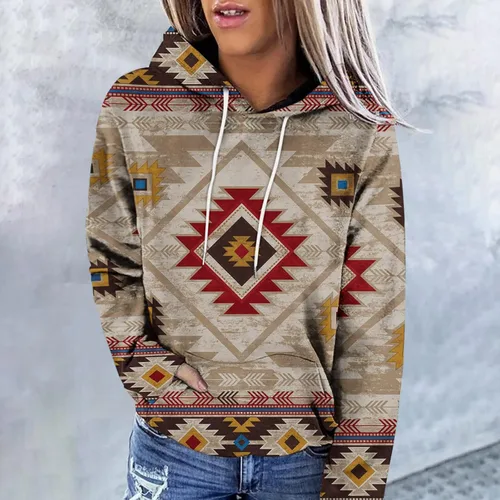 Miniatura 35 de Sudaderas con capucha azteca occidental para mujer, sudaderas de manga larga con gráficos vintage, camisetas de vaquera, ropa 2023