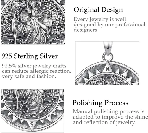 Miniatura 60 de CELESTIA Medallas de plata de ley 925 San Miguel/San Cristóbal/San Benito/San Gabriel/Virgen María/Jesús/Caravaca/Metatrón/Sello de los Siete