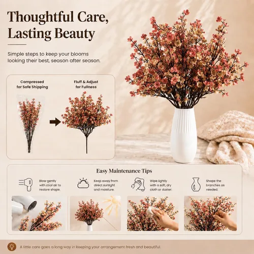 Miniatura 6 de Mandy's 6 paquetes de flores artificiales de aliento de bebé beige marrón 18.5 Inch Silk Gypsophila European Style Modern Home Decor Centerpiece