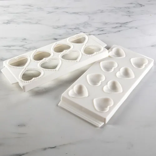 Miniatura 8 de Mini moldes para ravioles de corazón (2 unidades) - Máquina de pasta rellena casera - Bandeja de 2 piezas y prensa para hacer 8 raviolis rellenos