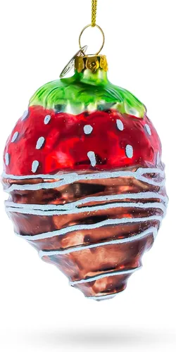 Miniatura 2 de Adorno navideño de vidrio de fresa bañado en chocolate