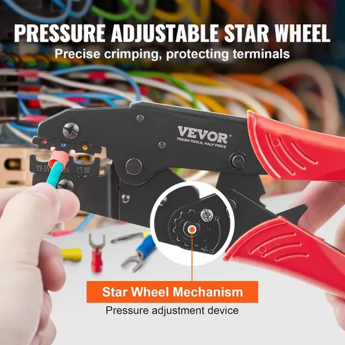 Miniatura 5 de VEVOR Herramienta de prensado para conectores eléctricos aislados AWG22-10 Engarzadora de terminales de nailon y termorretráctil, alicates