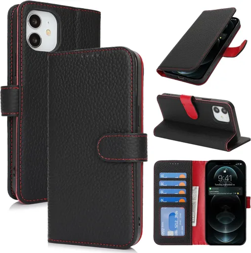 Miniatura 131 de Zouzt Funda para iPhone 11 de 6.1 pulgadas de piel auténtica con 4 ranuras para tarjetas, tarjetero con bloqueo RFID, tapa magnética, función atril