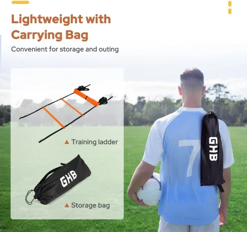 Miniatura 6 de GHB Pro Agility Ladder Agility Training Ladder Speed 12 Rung 20ft with Carrying Bag Naranja