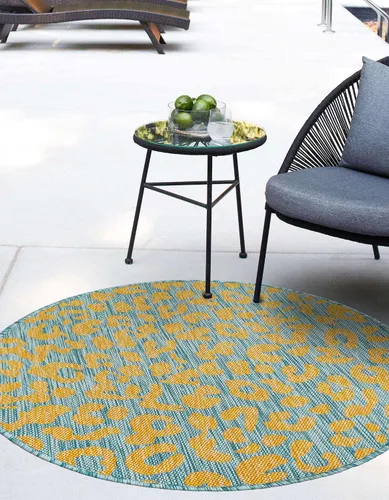 Miniatura 4 de Unique Loom Outdoor Safari Collection - Alfombra de área Leopard (4' 1" redonda, azul amarillo/azul)