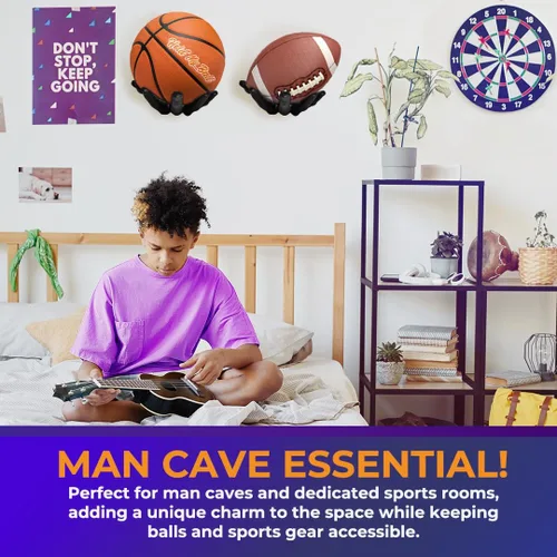 Miniatura 3 de Soporte de pelota montado en pared – Resina premium – Exhibición de baloncesto, fútbol, fútbol americano – Cuelga pelotas de forma segura