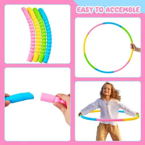 Miniatura 5 de Silipull El juego de 8 piezas de aro desmontable y cuerda de saltar incluye 4 cuerdas de saltar y 4 aros de tamaño de peso ajustable