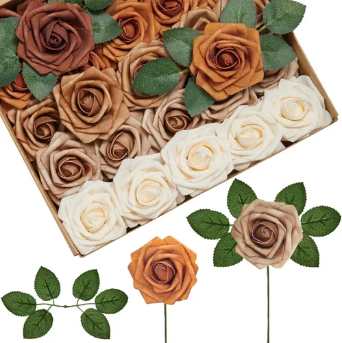 Miniatura 28 de InnoGear Flores artificiales, 100 rosas falsas de espuma blanca a granel con tallos para decoración, ramos de boda, centros de mesa, despedida