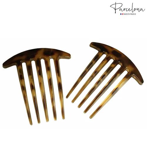 Miniatura 6 de Parcelona French Medium Interlocking 5 Dientes Celuloide Light Shell Juego de 2 Peines Laterales Francés Flexibles Durables Fuerte Fijación Pinzas